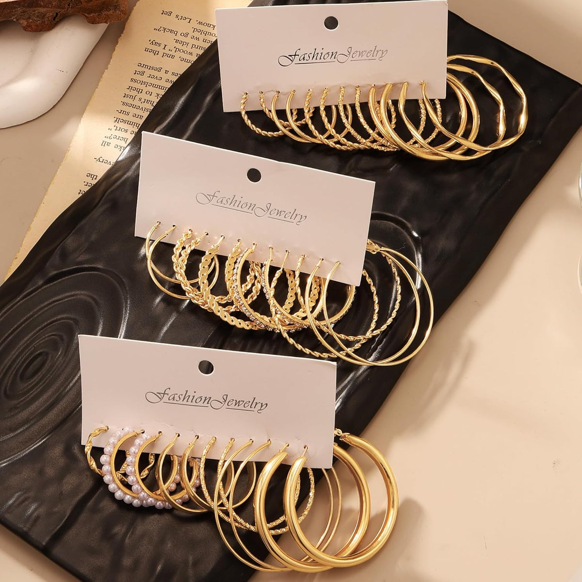 Twisted Gold Hoop Earrings Set