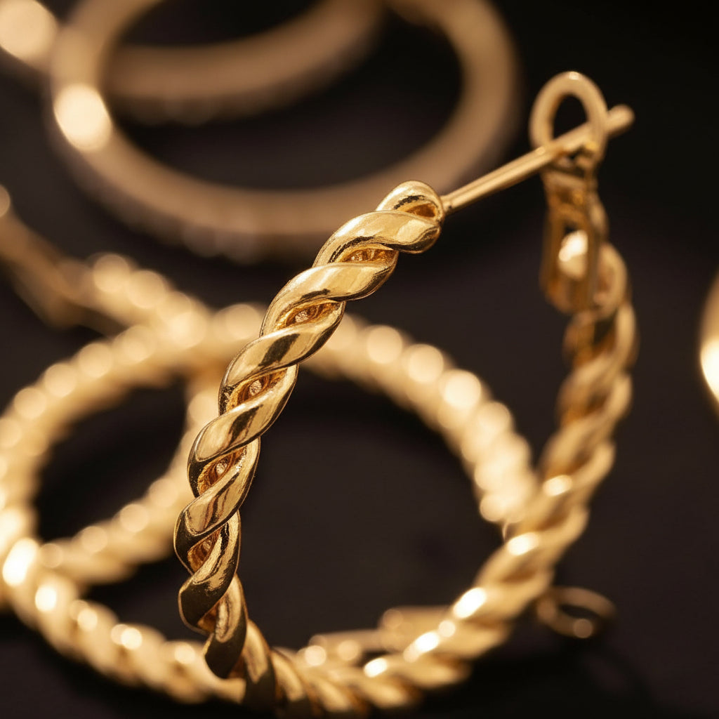 Twisted Gold Hoop Earrings Set