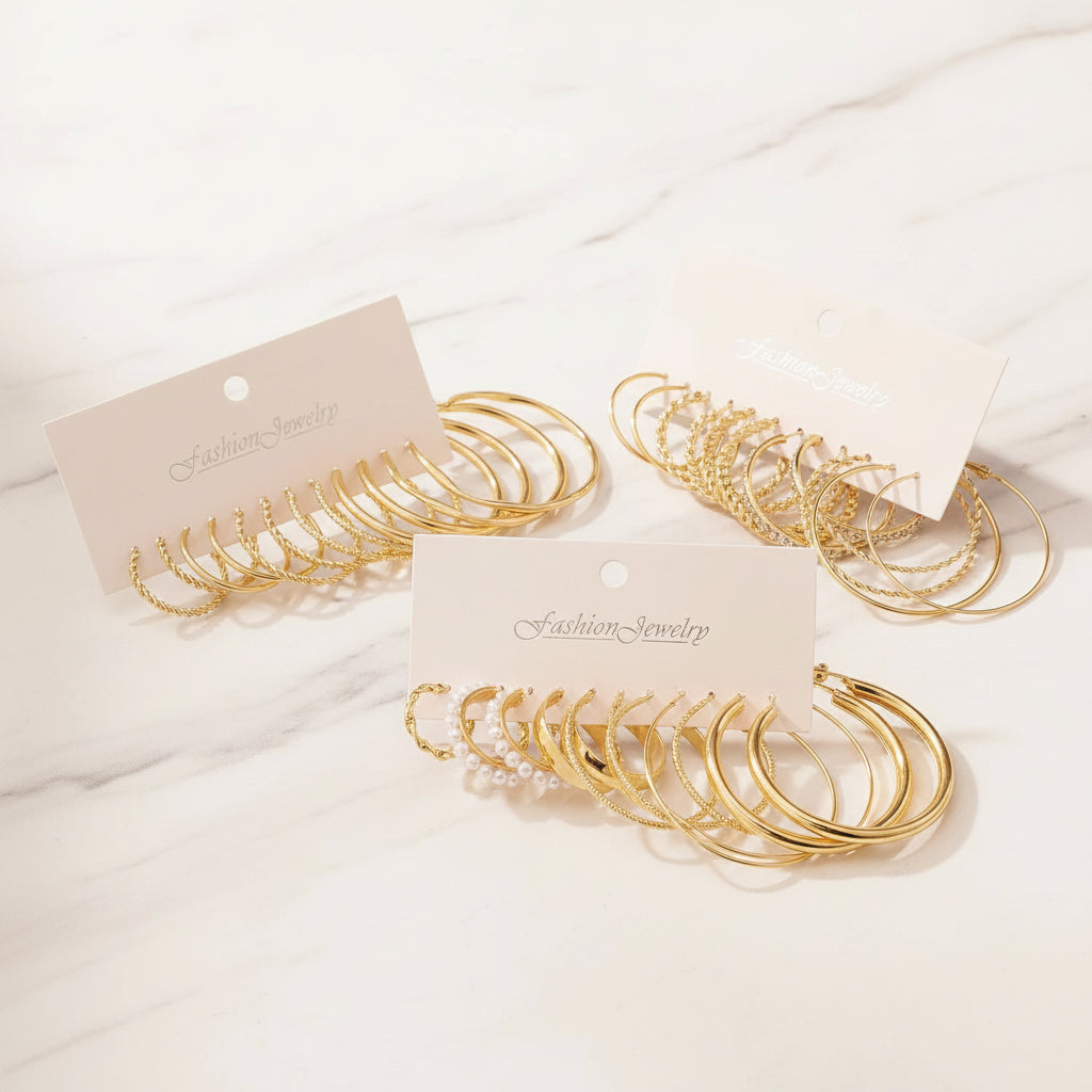 Twisted Gold Hoop Earrings Set