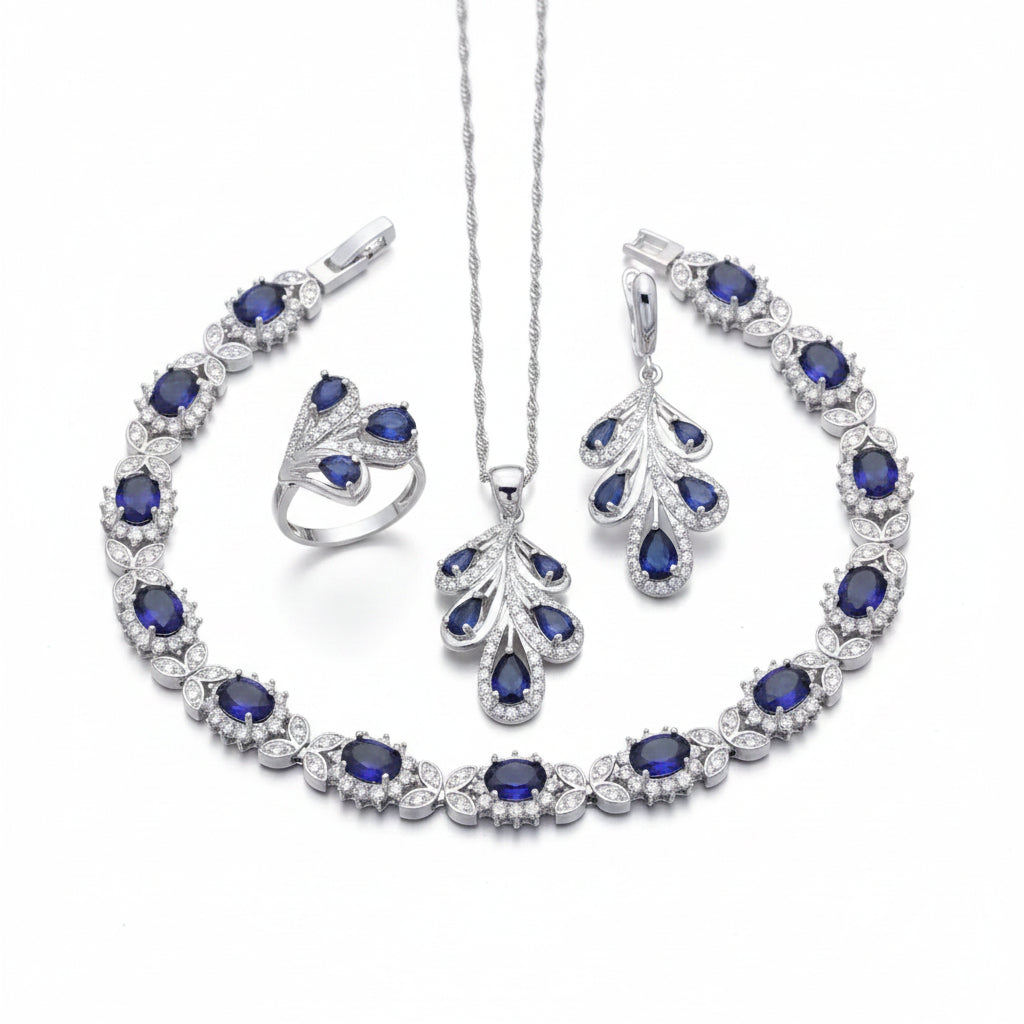 Blue Sapphire Crystal Jewelry Set