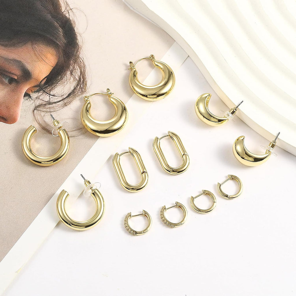 Gold Huggie Hoops - 6 Pairs