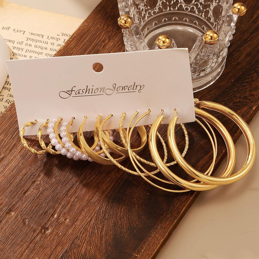 Twisted Gold Hoop Earrings Set