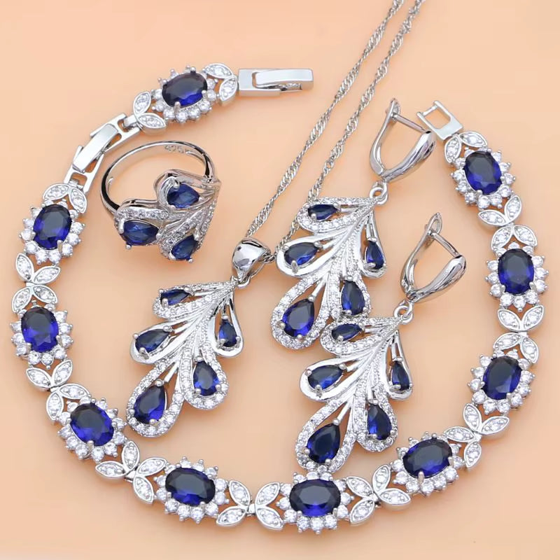 Blue Sapphire Crystal Jewelry Set