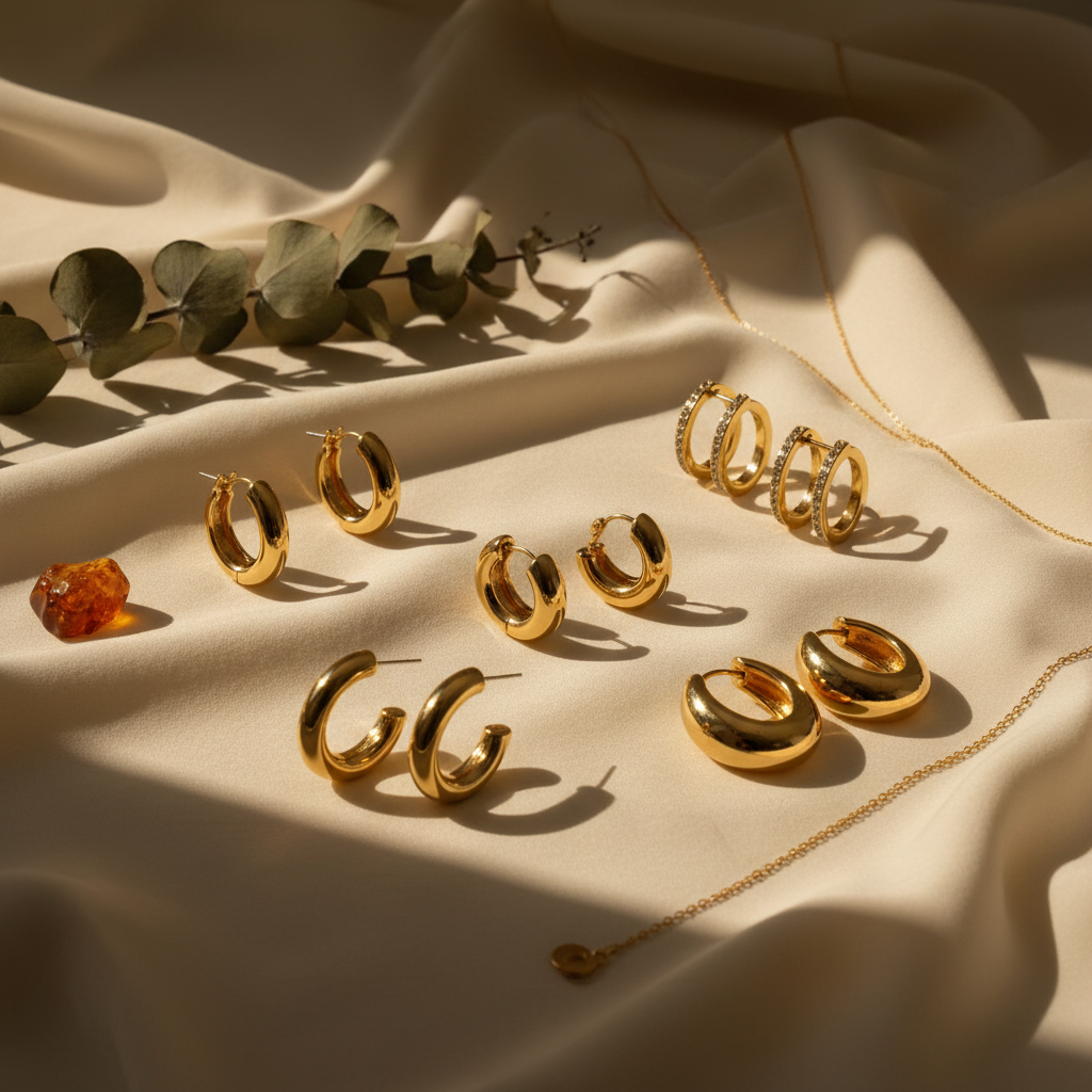 Gold Huggie Hoops - 6 Pairs